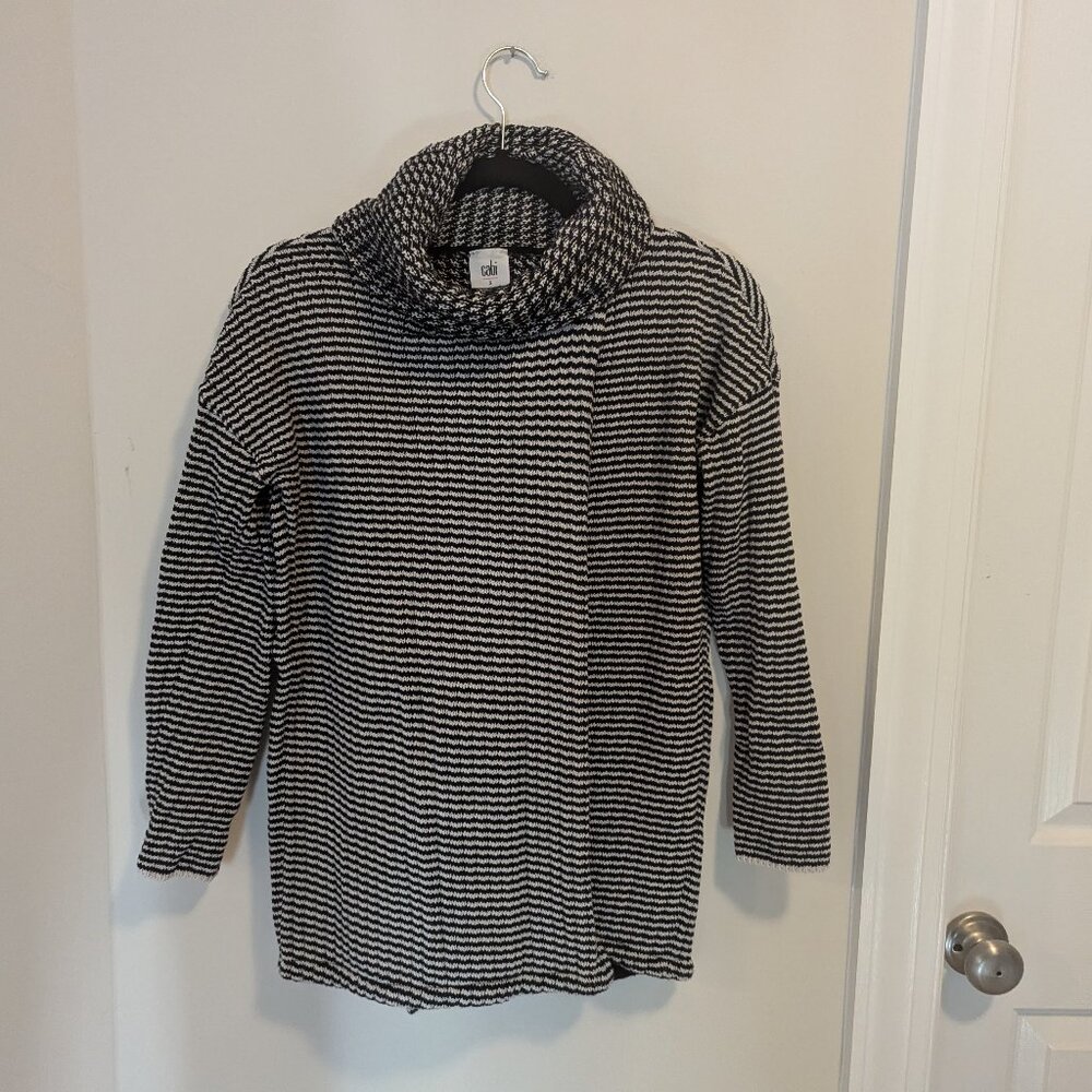 CAbi cowl neck black and white sweater, size S